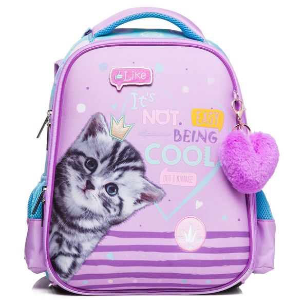 Рюкзак Hatber ERGONOMIC Classic -Cool kitty- 37X29X17 СМ EVA материал светоотраж. 2 отделения 2 кармана в комплекте бейдж на рулетке , 